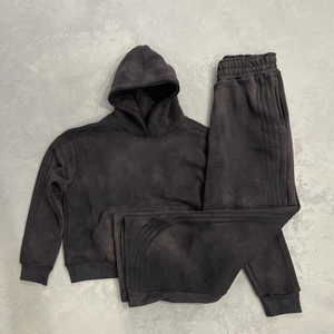 Conjunto de Sudadera y Pantalones Deportivos con Efecto Desgastado, Oversize, de Algodón Grueso, Dos Piezas, Ropa Deportiva Informal Personalizable - Product Image 1