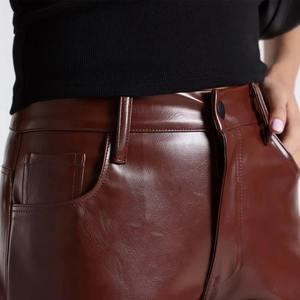 Factory Price Women's Faux Leather Pants Customized Design High Waisted Straight Wide Leg Leather Pants - Product Image 6