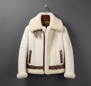 Premium Real Leather <b>Shearling</b> <b>Jacket</b> Men Thick Fur Lined Winter Hooded <b>Jacket</b> Distressed Aviator <b>Bomber</b> Coat with Hood - Product Image 2