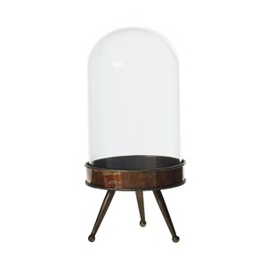 Cloche en verre vintage avec base en métal et trois pieds pour le stockage des aliments, usage en cuisine - Product Image 1