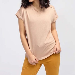 Eco-Friendly Women's Solid Color <b>Cap</b> <b>Sleeve</b> <b>T</b>-<b>Shirt</b> 100% Cotton Knitted Breathable Loose Fit O-Neck Casual Spring Summer Wear - Product Image 1