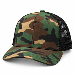 Casquette Trucker Camouflage Noir Tendance avec Logo Personnalisé, 5 Panneaux en Toile et Maille, Snapback, pour Extérieur, Plage, Streetwear, Vente en Gros - Product Image 5