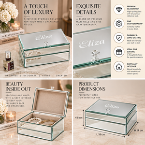 Crystal <b>Mirror</b> Glass <b>Jewelry</b> <b>Storage</b> Box with Crystal Knob Glossy Finish Soft Lining Decorative Keepsake and Vanity Organizer - Product Image 6