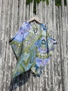 Stylish Handmade Tie Dye <b>Kaftan</b> Dress V-neck Long-Sleeve Casual <b>Summer</b> Collection Straight Silhouette Ankle-Length Tassel Beach - Product Image 4