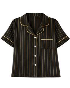 Ensemble pyjama femme rayé noir et or, manches courtes, boutonné, en satin, deux pièces, short de nuit, ensemble de vêtements de détente - Product Image 3