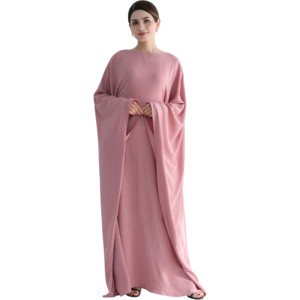 Pink Viscose Abaya Women Long Sleeve Floor Length <b>Modest</b> <b>Dress</b> Round Neck Solid Color Loose Fit Daily Wear Middle East Style - Product Image 2