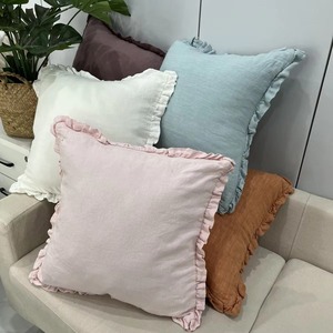 Housse de coussin personnalisée, couleur unie, décoration de canapé, housse de coussin en coton et lin - Product Image 1