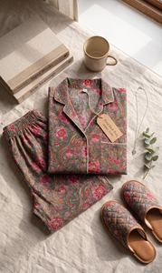Conjunto de Pijama de Algodón para Mujer, Estampado Floral, Camiseta con Botones, Manga Corta, Ropa de Dormir de Verano, Ropa de Estar por Casa - Product Image 2