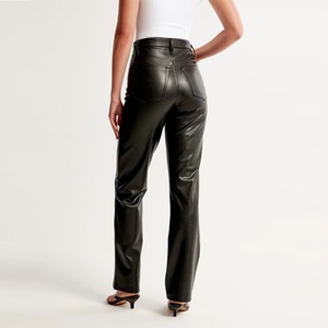 Ladies PU Leather Pants Mid <b>Waist</b> Winter Waterproof Regular Fit Straight Leg Breathable Casual - Product Image 4