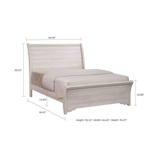 Letto a slitta matrimoniale contemporaneo con finitura grigio gesso, testiera curva orizzontale con linee leggermente inclinate, in legno - Product Image 5