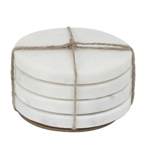 Glamorous White Marble Drink Coaster Set with Electroplated Gold Rack Modern Luxe <b>Table</b> <b>Protectors</b> for Home Barware - Product Image 6