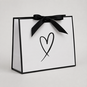 Bolsa de Compras de Papel Blanco de Lujo Personalizada con Lazo Negro y Diseño de Corazón, Bolsa de Regalo para Boutique - Product Image 5