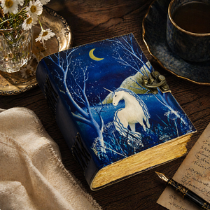 Handmade Unicorn Leather Journal Celestial Grimoire Enchanted Spellbook Mystical Writing <b>Diary</b> Fantasy Pagan Notebook - Product Image 1