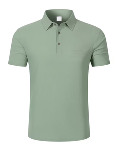 Men's Solid Green Short Sleeve for Shirt Chest Pocket Casual Polyester/Cotton Blend Jersey Fabric 180g Breathable Regular Fit - Product Image 2