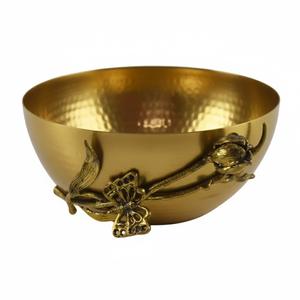 Ensemble de bols de service en métal plaqué or de luxe moderne, faits à la main, en aluminium, avec base décorative en forme de feuille, bol à salade, vaisselle de table - Product Image 5