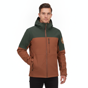 Veste à capuche pour homme, coupe-vent, avec fermeture éclair, design patchwork sur la manche gauche, style décontracté pour l'automne - Product Image 2
