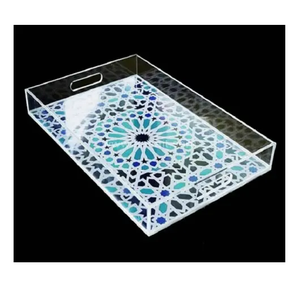 High Gloss Printed Acrylic Serving Storage Tray For Serving Beverages Snack Breakfast Stylish Organizer Platter For <b>Coffee</b> <b>Table</b> - Product Image 4