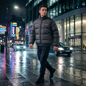 Blouson matelassé gris pour homme, col montant, fermeture éclair, manteau d'hiver chaud, décontracté, streetwear, personnalisable, marque privée - Product Image 5