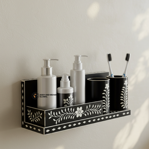 Estante de Pared para Baño con Incrustaciones de Hueso en Blanco y Negro – Organizador Floral Hecho a Mano para Decoración de Tocador y Baño - Product Image 6