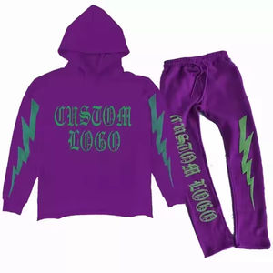 Survêtement d'hiver pour homme à capuche 100% coton imprimé, ensemble jogging deux pièces avec veste zippée et pantalon, haute qualité, logo personnalisé - Product Image 2