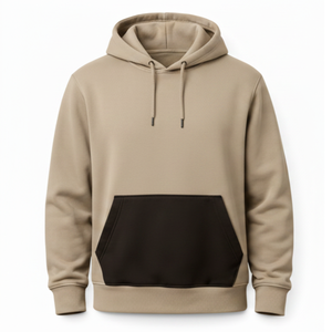 Sudadera con capucha de dos tonos para hombre, personalizada y más vendida, con bolsillo en contraste, color caqui y marrón chocolate. - Product Image 1