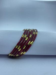 Women’s Stackable Bangle <b>Bracelets</b> Set – <b>Red</b> Enamel & Gold Tone Resin Bangles – Trendy Lightweight Fashion Jewelry for Daily Wea - Product Image 2
