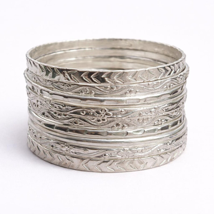 Handmade Sterling <b>Silver</b> <b>Bangle</b> Set with Oxidized Tribal Pattern Bohemian Stackable <b>Bracelets</b> Artisan Statement Jewelry - Product Image 2