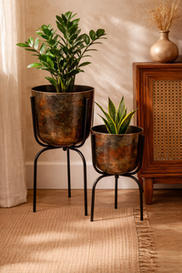 Ensemble de 2 jardinières en métal thermolaqué, durables, multi-usages, pour l'intérieur et l'extérieur, avec drainage - Product Image 2