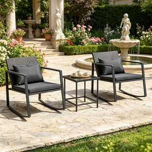 Set da 3 Pezzi: Tavolino Laterale in Vetro Temperato, Cuscini Lavabili, Sedia a Dondolo in Vimini da Esterno, Cappotti da Donna, Arredamento da Conversazione per Patio - Product Image 5