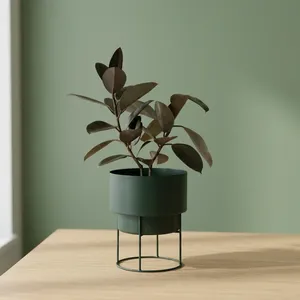 Macetero Metálico Verde Bosque Moderno con Soporte, Maceta Cilíndrica Minimalista para Interiores y Exteriores, Decoración para Jardín y Hogar - Product Image 5