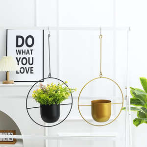 Modern Luxury Metal Floating Circle <b>Hanging</b> Planter Gold Black Round Loop Flower Pot Holder <b>For</b> Home Wedding Garden Decor Bulk - Product Image 5
