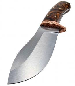Couteau utilitaire robuste d'extérieur en acier forgé sur mesure avec manche en bois de burl tourbillonné et bolster en cuivre martelé - Product Image 5