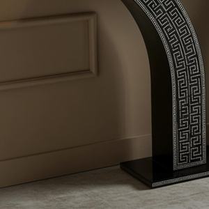 Console Art Déco avec incrustations géométriques, en bois noir, meuble décoratif d'entrée, pièce d'appoint moderne pour intérieur - Product Image 4