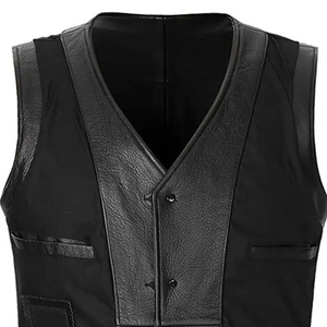 Gilet de moto en cuir classique pour homme, finition noir mat, cuir épais, pour rallyes et motards. - Product Image 6
