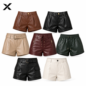 Shorts en cuir pour femme X Sports City, sexy et tendance, avec fermeture boutonnée, 100 % cuir véritable, pour l'extérieur, modèles 2026 - Product Image 2