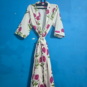 Robe Kimono Florale Romantique en Coton pour Demoiselle d'Honneur, Spa, Col en V, Longueur Complète, Douce, Absorbante, Séchage Rapide, Coupe Décontractée, Printemps - Product Image 1