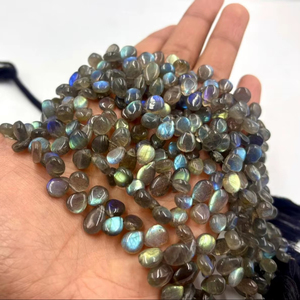 Perles de Labradorite Naturelle en Goutte d'Eau (Briolette) de Madagascar, 8 Pouces, Tailles 6x8mm-8x12mm, Fourniture de Bijoux - Product Image 1