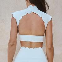 Haut court unisexe sans coutures à dos festonné, sans manches, ajusté, imprimé ou uni, en Spandex/Coton, pour l'été, tissu épais