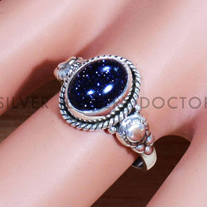 แหวนซันสโตนสีน้ำเงินธรรมชาติ คุณภาพดี แหวนเงินแท้ 925 ทำมือ ประดับพลอย ราคาขายส่ง เครื่องประดับเงิน - Product Image 2