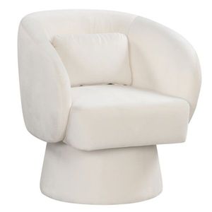 Poltrona Girevole a 360 Gradi Beige con Capacità di 180 kg, Rivestimento Morbido ed Ecologico in Peluche con Cuscino Lombare, Sedia Relax - Product Image 3