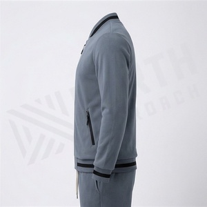 <b>Men's</b> Gray Tracksuit <b>Jacket</b> With Zipper Stand Collar Full Sleeve Side Pockets Casual Sportswear Autumn Wear - Product Image 3
