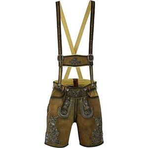 Salopette en toile marron brodée pour femme, taille haute, style bavarois décontracté, à associer avec une chemise à carreaux - Product Image 2