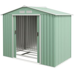 Casetta da Giardino Verde Chiaro 7FT X 4FT con Porte Scorrevoli e Prese d'Aria, per Attrezzi da Giardino, con Base in Legno e Lega, per Cortile, Patio, Prato - Product Image 1