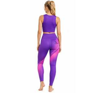 Leggings de sport pour femmes, tricotés, imprimé géométrique, violet rose, taille haute, pantalons de yoga, collants de fitness extensibles, vêtements de sport - Product Image 2