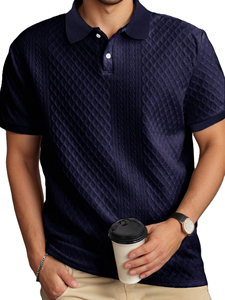 Trending Mens <b>White</b> Short Sleeve Polo Shirt Geometric Pattern Casual Knitted Cotton Breathable Regular Fit - Product Image 5