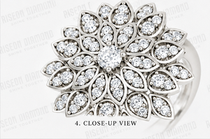 Impresionante Anillo de Diamantes con Diseño Floral en Oro Blanco, Intrincado Diseño de Flor Desplegable, Patrón Marquise Premium, Regalo de Lujo - Product Image 5