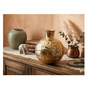 Modern Brass Hammered Textured Finish Aluminum <b>Tabletop</b> Pot Handmade Antique Gold Flower Centerpiece Home Decorative 34x30 cm - Product Image 2