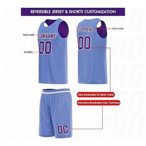 Ensemble d'uniformes de basketball réversibles personnalisés bleu violet, maillot et short pour jeunes hommes et femmes avec nom et logo personnalisés - Product Image 2