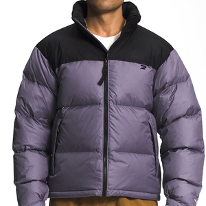 Men's Purple Color Blocking Puffer <b>Jacket</b> Stand Collar Zipper Closure Windproof Casual <b>Winter</b> Coat Regular Length - Product Image 4