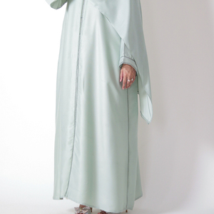 OEM Women Modest Satin Plaid Abaya Factory Luxury with Custom Colors Sizes Embroidery Options Floor-Length A-Line Silhouette - Product Image 2